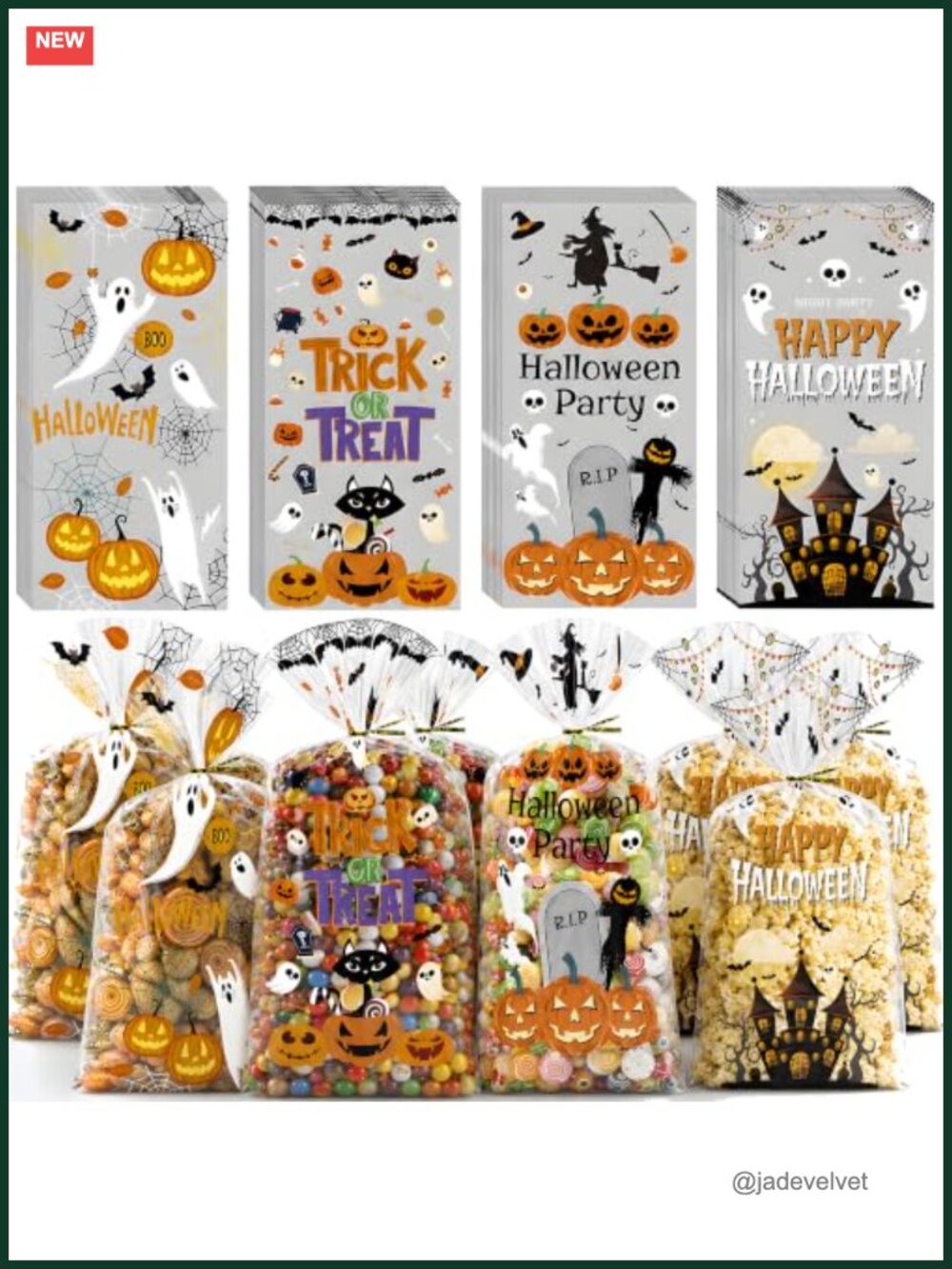 120 Halloween Cellophane Treat Bags with Twist Ties Party Favors